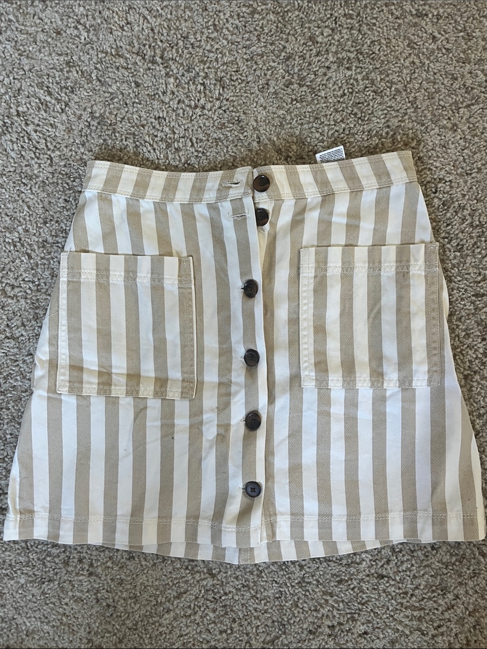 Old Navy Beige and White Striped Button-Front Mini Skirt